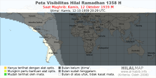 HilalMap: Peta Visibilitas Hilal Ramadhan 1358 H: rukyat tanggal 1939-10-12 M