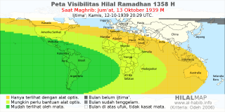 HilalMap: Peta Visibilitas Hilal Ramadhan 1358 H: rukyat tanggal 1939-10-13 M