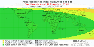 HilalMap: Peta Visibilitas Hilal Syawwal 1358 H: rukyat tanggal 1939-11-12 M