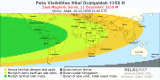HilalMap: Peta Visibilitas Hilal Dzulqaidah 1358 H: rukyat tanggal 1939-12-11 M