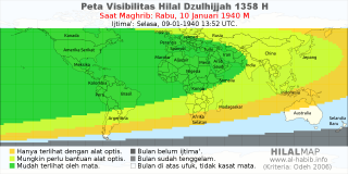 HilalMap: Peta Visibilitas Hilal Dzulhijjah 1358 H: rukyat tanggal 1940-1-10 M