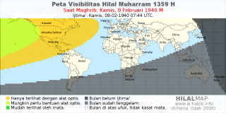 HilalMap: Peta Visibilitas Hilal Muharram 1359 H: rukyat tanggal 1940-2-8 M