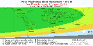 HilalMap: Peta Visibilitas Hilal Muharram 1359 H: rukyat tanggal 1940-2-9 M