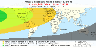 HilalMap: Peta Visibilitas Hilal Shafar 1359 H: rukyat tanggal 1940-3-9 M
