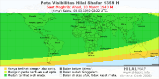 HilalMap: Peta Visibilitas Hilal Shafar 1359 H: rukyat tanggal 1940-3-10 M