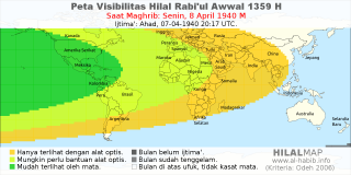 HilalMap: Peta Visibilitas Hilal Rabiul-Awwal 1359 H: rukyat tanggal 1940-4-8 M