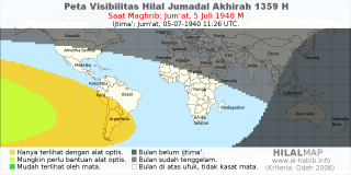 HilalMap: Peta Visibilitas Hilal Jumadal-Akhirah 1359 H: rukyat tanggal 1940-7-5 M