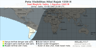 HilalMap: Peta Visibilitas Hilal Rajab 1359 H: rukyat tanggal 1940-8-3 M