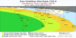 HilalMap: Peta Visibilitas Hilal Rajab 1359 H: rukyat tanggal 1940-8-4 M