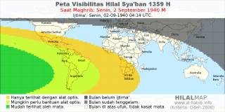 HilalMap: Peta Visibilitas Hilal Syaban 1359 H: rukyat tanggal 1940-9-2 M