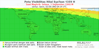 HilalMap: Peta Visibilitas Hilal Syaban 1359 H: rukyat tanggal 1940-9-3 M