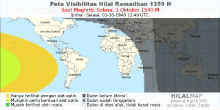 HilalMap: Peta Visibilitas Hilal Ramadhan 1359 H: rukyat tanggal 1940-10-1 M