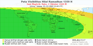 HilalMap: Peta Visibilitas Hilal Ramadhan 1359 H: rukyat tanggal 1940-10-2 M