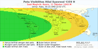 HilalMap: Peta Visibilitas Hilal Syawwal 1359 H: rukyat tanggal 1940-10-31 M