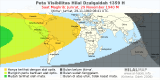 HilalMap: Peta Visibilitas Hilal Dzulqaidah 1359 H: rukyat tanggal 1940-11-29 M