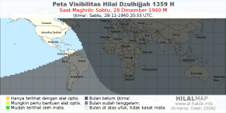 HilalMap: Peta Visibilitas Hilal Dzulhijjah 1359 H: rukyat tanggal 1940-12-28 M