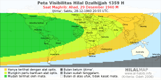 HilalMap: Peta Visibilitas Hilal Dzulhijjah 1359 H: rukyat tanggal 1940-12-29 M