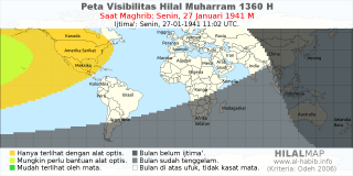 HilalMap: Peta Visibilitas Hilal Muharram 1360 H: rukyat tanggal 1941-1-27 M