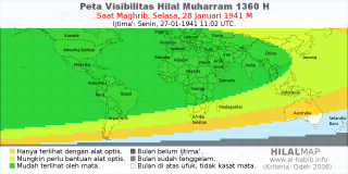 HilalMap: Peta Visibilitas Hilal Muharram 1360 H: rukyat tanggal 1941-1-28 M