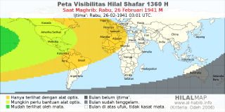 HilalMap: Peta Visibilitas Hilal Shafar 1360 H: rukyat tanggal 1941-2-26 M