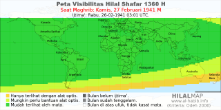 HilalMap: Peta Visibilitas Hilal Shafar 1360 H: rukyat tanggal 1941-2-27 M