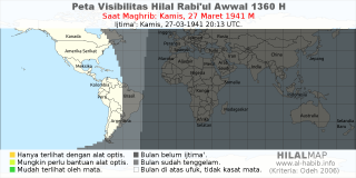 HilalMap: Peta Visibilitas Hilal Rabiul-Awwal 1360 H: rukyat tanggal 1941-3-27 M