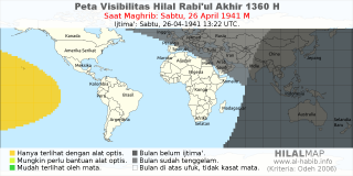 HilalMap: Peta Visibilitas Hilal Rabiul-Akhir 1360 H: rukyat tanggal 1941-4-26 M