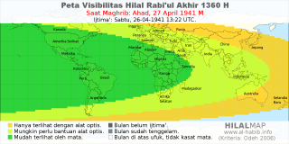 HilalMap: Peta Visibilitas Hilal Rabiul-Akhir 1360 H: rukyat tanggal 1941-4-27 M