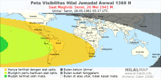 HilalMap: Peta Visibilitas Hilal Jumadal-Awwal 1360 H: rukyat tanggal 1941-5-26 M