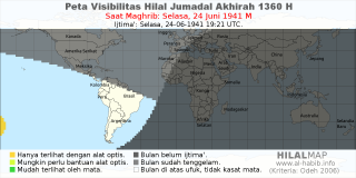 HilalMap: Peta Visibilitas Hilal Jumadal-Akhirah 1360 H: rukyat tanggal 1941-6-24 M