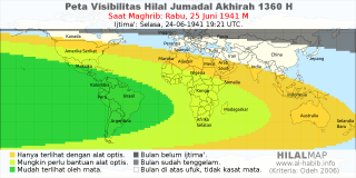 HilalMap: Peta Visibilitas Hilal Jumadal-Akhirah 1360 H: rukyat tanggal 1941-6-25 M