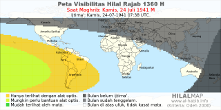 HilalMap: Peta Visibilitas Hilal Rajab 1360 H: rukyat tanggal 1941-7-24 M