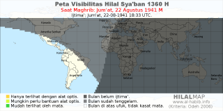 HilalMap: Peta Visibilitas Hilal Syaban 1360 H: rukyat tanggal 1941-8-22 M