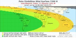 HilalMap: Peta Visibilitas Hilal Syaban 1360 H: rukyat tanggal 1941-8-23 M