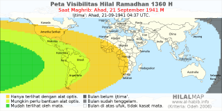 HilalMap: Peta Visibilitas Hilal Ramadhan 1360 H: rukyat tanggal 1941-9-21 M