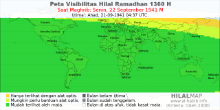HilalMap: Peta Visibilitas Hilal Ramadhan 1360 H: rukyat tanggal 1941-9-22 M