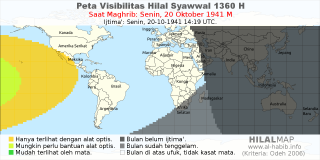 HilalMap: Peta Visibilitas Hilal Syawwal 1360 H: rukyat tanggal 1941-10-20 M