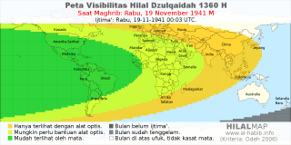HilalMap: Peta Visibilitas Hilal Dzulqaidah 1360 H: rukyat tanggal 1941-11-19 M