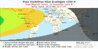 HilalMap: Peta Visibilitas Hilal Dzulhijjah 1360 H: rukyat tanggal 1941-12-18 M