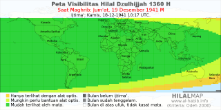 HilalMap: Peta Visibilitas Hilal Dzulhijjah 1360 H: rukyat tanggal 1941-12-19 M
