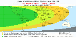 HilalMap: Peta Visibilitas Hilal Muharram 1361 H: rukyat tanggal 1942-1-17 M