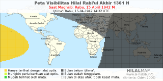 HilalMap: Peta Visibilitas Hilal Rabiul-Akhir 1361 H: rukyat tanggal 1942-4-15 M
