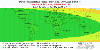 HilalMap: Peta Visibilitas Hilal Jumadal-Awwal 1361 H: rukyat tanggal 1942-5-16 M