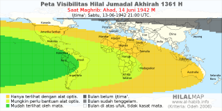 HilalMap: Peta Visibilitas Hilal Jumadal-Akhirah 1361 H: rukyat tanggal 1942-6-14 M