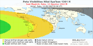 HilalMap: Peta Visibilitas Hilal Syaban 1361 H: rukyat tanggal 1942-8-12 M