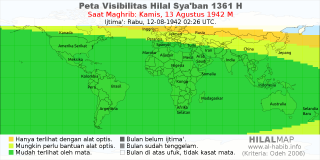 HilalMap: Peta Visibilitas Hilal Syaban 1361 H: rukyat tanggal 1942-8-13 M