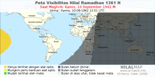 HilalMap: Peta Visibilitas Hilal Ramadhan 1361 H: rukyat tanggal 1942-9-10 M
