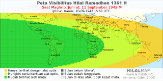 HilalMap: Peta Visibilitas Hilal Ramadhan 1361 H: rukyat tanggal 1942-9-11 M