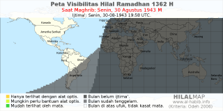 HilalMap: Peta Visibilitas Hilal Ramadhan 1362 H: rukyat tanggal 1943-8-30 M