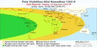 HilalMap: Peta Visibilitas Hilal Ramadhan 1362 H: rukyat tanggal 1943-8-31 M